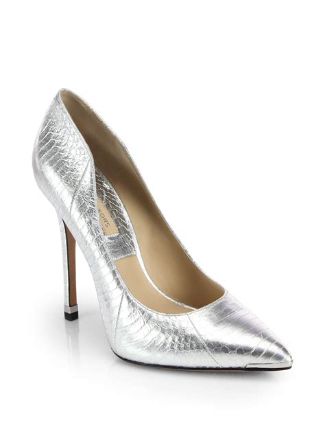 michael kors strappy silver heels|michael kors block heel pumps.